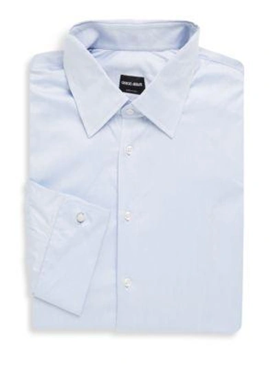 Shop Giorgio Armani Classic Cotton Dress Shirt In Azzurro Blue