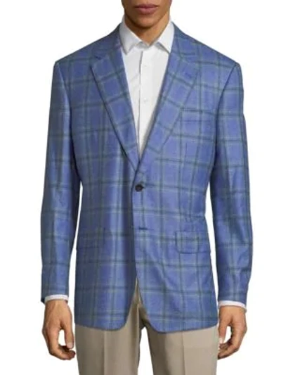 Shop Lutwyche Plaid Wool Jacket In Blue
