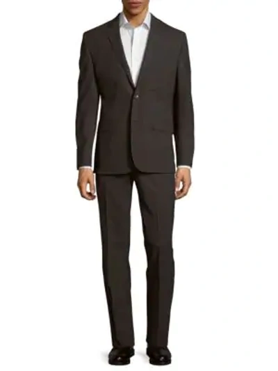 Shop Kenneth Cole Slim-fit Solid Wool-blend Stretch Suit In Charcoal