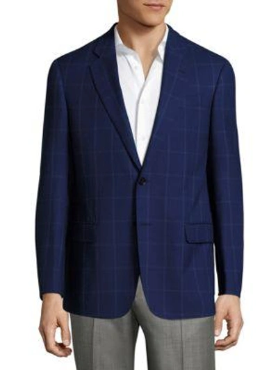 Shop Giorgio Armani Windowpane Sport Coat In Solid Blue