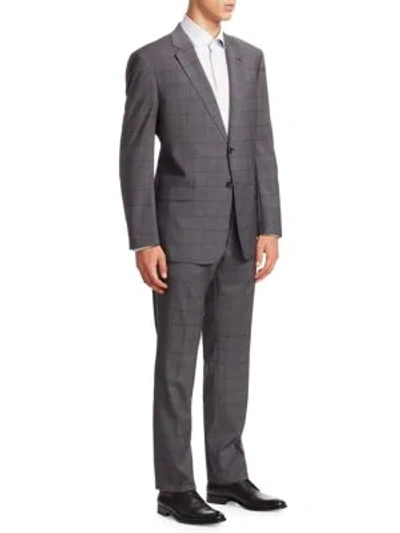 Shop Giorgio Armani Checkered Wool Suit In Grey