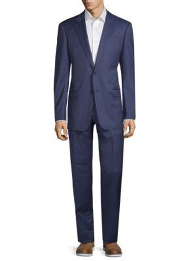Shop Armani Collezioni Wool Pinstripe Suit In Blue
