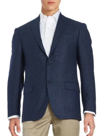 Shop Calvin Klein Herringbone Two-button Wool-blend Jacket In Blue