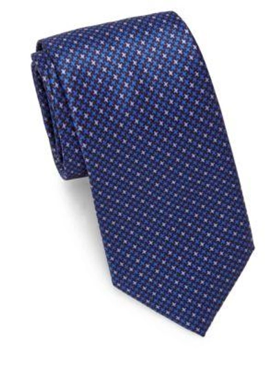 Shop Brioni Houndstooth Check Silk Tie In Navy Blue