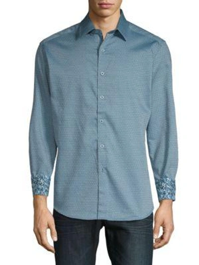 Shop Robert Graham Hess Printed Cotton Button-down Shirt In Teal