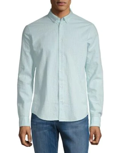 Shop Scotch & Soda Striped Regular-fit Cotton Button-down Shirt In Aqua Combo