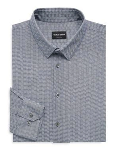 Shop Giorgio Armani Printed Cotton Dress Shirt In Frost Blue
