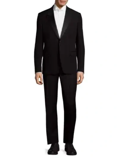 Shop Versace Wool Textured Suit In Black