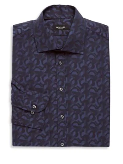 Shop Sand Cotton Printed Dress Shirt In Navy