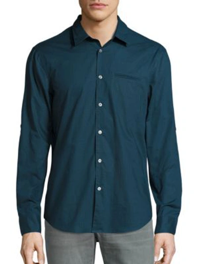 Shop John Varvatos Slim-fit Plaid Button-down Shirt In Oiled Blue