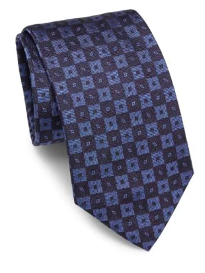 Shop Brioni Textured Square Silk Tie In Navy