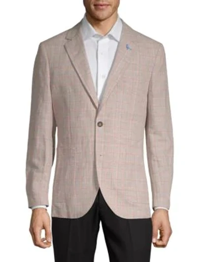 Shop Tailorbyrd Luncke Range Plaid Lightweight Linen Cotton Jacket In Tan