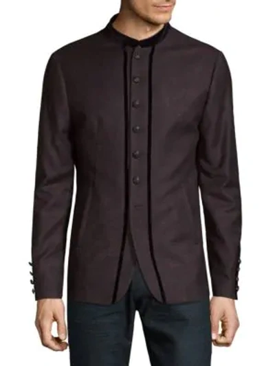 Shop John Varvatos Slim-fit Velvet Tape Wool Jacket In Oxblood