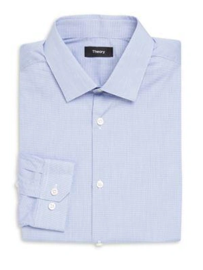 Shop Theory Slim-fit Checked Long-sleeve Shirt In Fading Blue