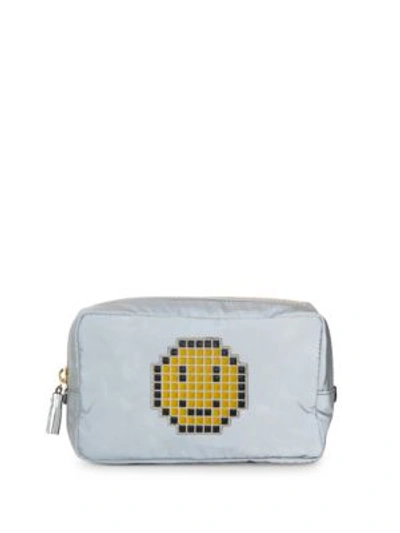 Shop Anya Hindmarch Smiley Makeup Pouch In Grey Silver