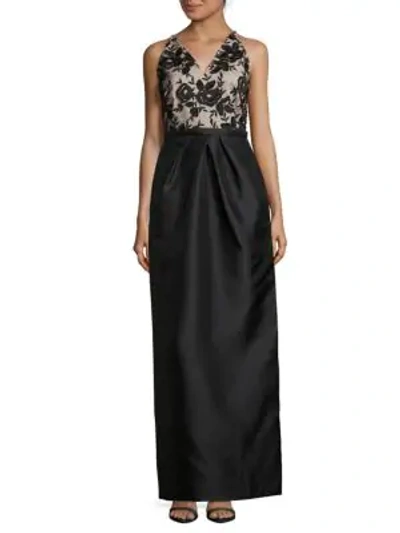 Shop Monique Lhuillier Embroidered Bodice Gown In Black