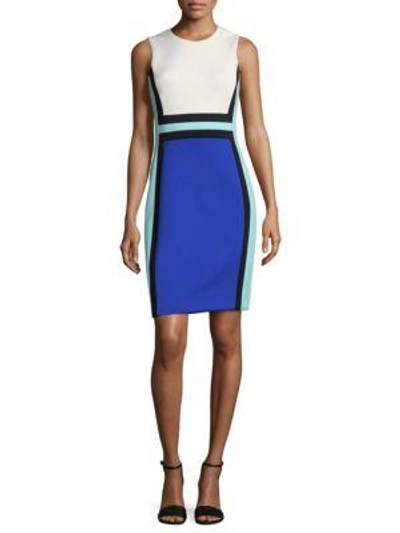 Shop Calvin Klein Colorblock Sleeveless Sheath Dress In Royal Blue