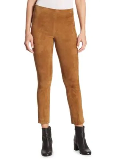 Shop Vince Stretch Suede Pants In Doe