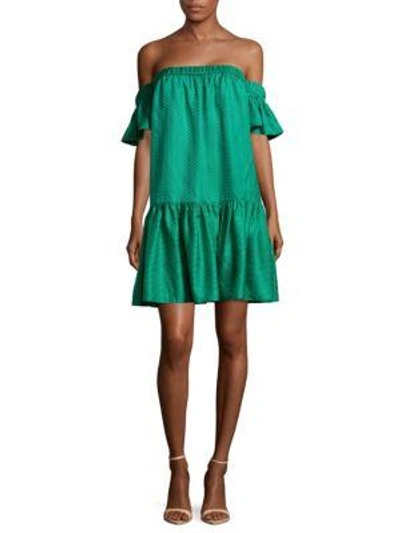 Shop Milly Off-the-shoulder Silk Dress In Turquoise