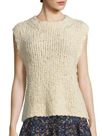 Shop Current Elliott Knit Sleeveless Cotton Sweater In Ecru