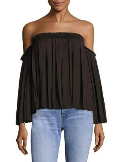 Shop Elizabeth And James Emelyn Pleated Off-the-shoulder Top In Carbon