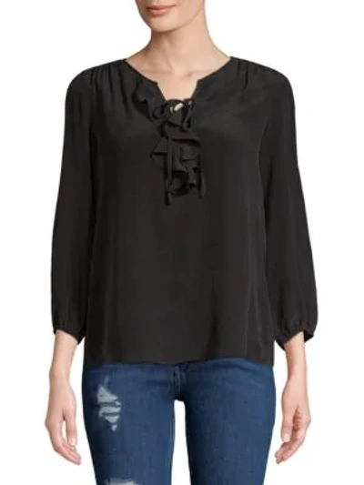 Shop Joie Hynes Silk Ruffle Blouse In Caviar