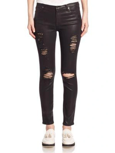Shop 7 For All Mankind Ankle Skinny Coated Jeans In Coated Distressed