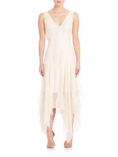 Shop Foundrae Pleated V-neck Dress In Cream