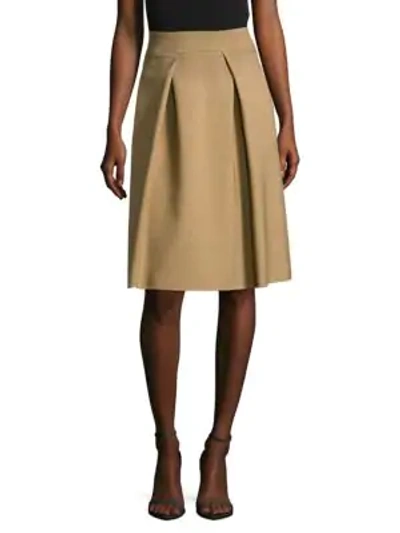 Shop Carolina Herrera Pleated Virgin Wool Midi Skirt In Beige