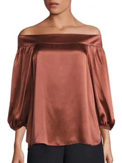 Shop Tibi Silk Asymmetric Off-the-shoulder Top In Burum