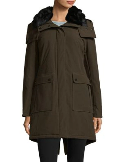 Shop French Connection Faux Fur-accented Hooded Parka In Olive