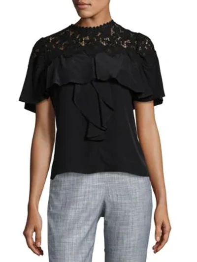 Shop Rebecca Taylor Lace Flounce Top In Black