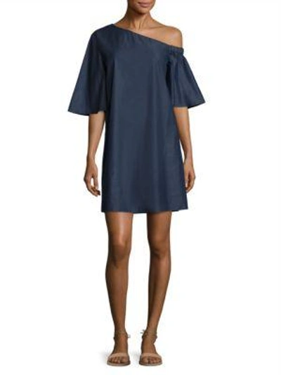 Shop Tibi Cotton Dark Denim One-shoulder Dress In Blue