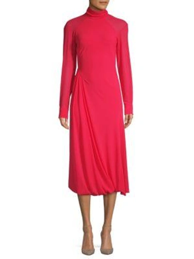 Shop Victoria Beckham Asymmetric Twist Midi Dress In Raspberry