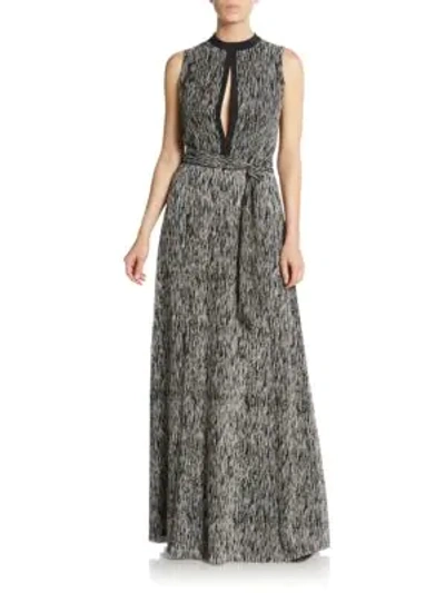 Shop Alice And Olivia Ramon Mockneck Keyhole Gown In Black - Cream