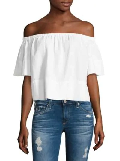 Shop Ag Off-the-shoulder Striped Shirt Dress In True White