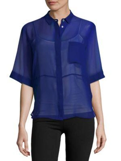 Shop Msgm Silk Sheer Shirt In Electric Blue