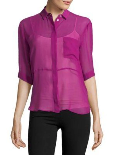 Shop Msgm Silk Sheer Shirt In Pink