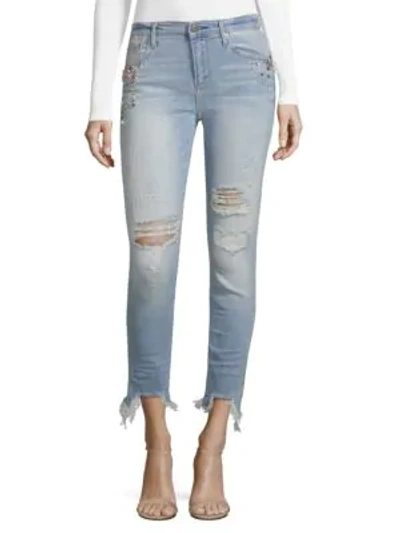 Shop Driftwood Jackie Embellished Distressed Skinny Jeans In Light Wash