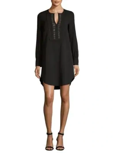 Shop See By Chloé Embroidered Long-sleeve Dress In Black