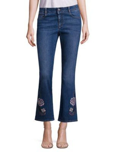 Shop Stella Mccartney Skinny Kick Flare Jeans Withfloral Embroidery In Dark Blue