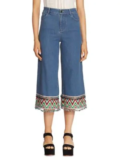 Shop Alice And Olivia Embroidered Cropped Jeans In Vintage