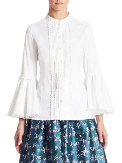 Shop Oscar De La Renta Long Bell Sleeve Blouse In White