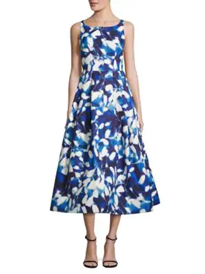 Shop Milly Petal-print Midi Dress In Cobalt