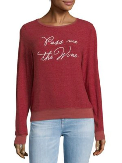 Shop Wildfox Pass The Wine Long Sleeve Pullover In Crimson Red