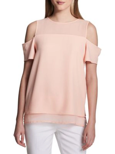 Shop Calvin Klein Layered Cold-shoulder Top In Nectar