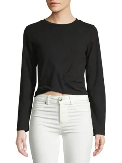 Shop Monrow Twisted Front Cropped Top In Black