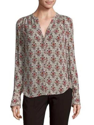 Shop Joie Printed Silk Blouse In Porcelain