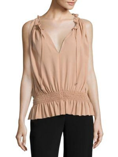 Shop Theory Dezzie Smocked Silk Georgette Blouse In Pale Rose
