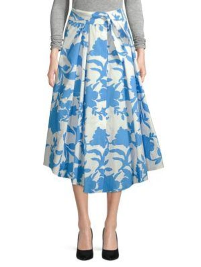Shop Milly Jackie Floral Midi Skirt In Aquamarine
